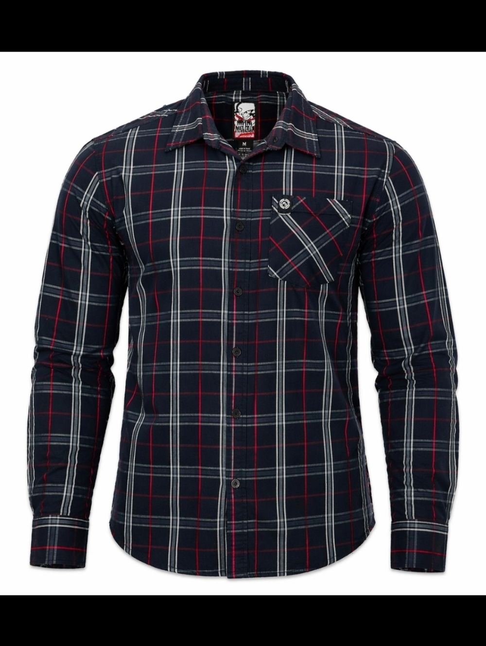 Metal Mulisha Plaid Button Front Shirt Black Red White Size M